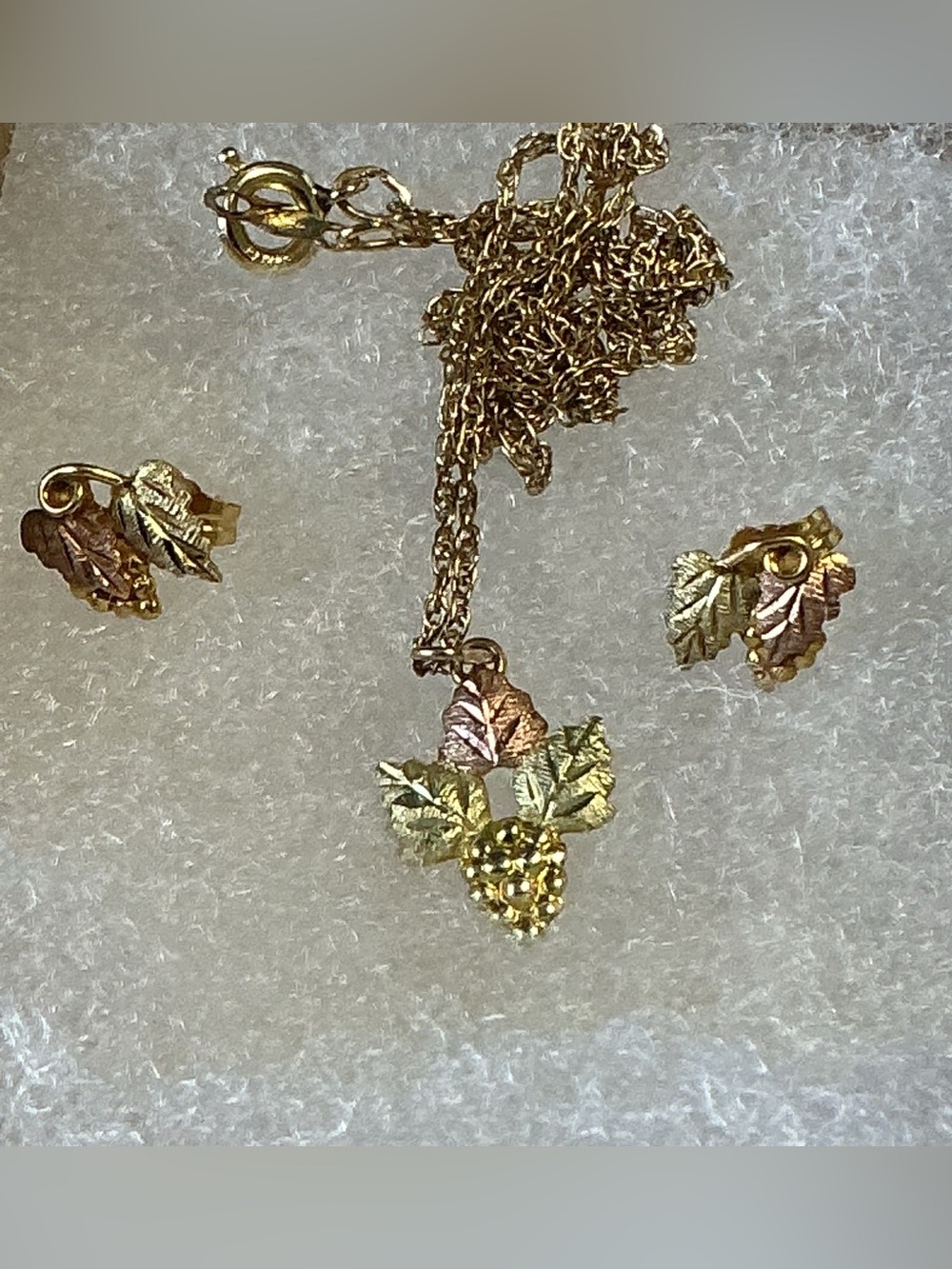 10K BLACK HILLS GOLD Leaf and Berry Necklace and Earrings